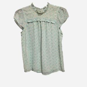 Joie Mint Floral Ruffle Cap Sleeve Top